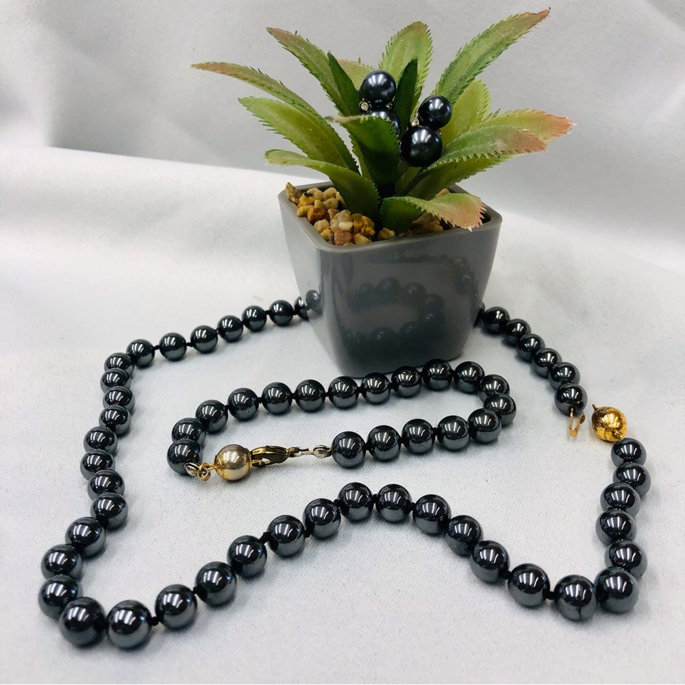 Vintage Black Luster Set Necklace Bracelet Earrings - Picture 16 of 16